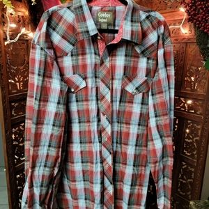 Cowboy Legend Men's Long Sleeve Plaid Snap Button Up Western Shirt